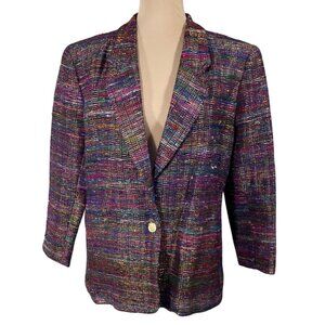 VTG City Girl Petites Blazer Jacket Size 10 Silk Blend Metallic Tweed (READ)